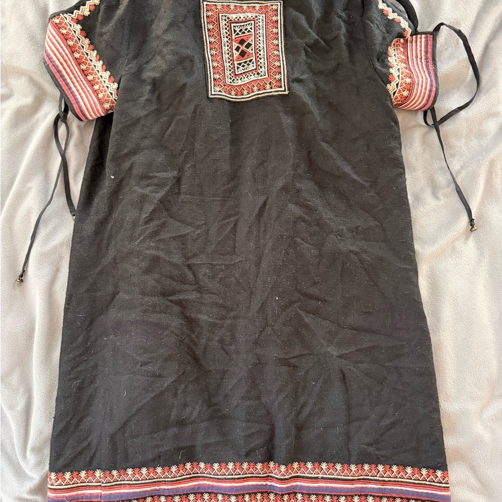 Doen Paz Mini Dress embroidered designer tie front Linen BOHO MINT Ret $398